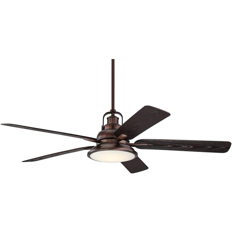 Casa Vieja 60" Wind and Sea Farmhouse Rustic Indoor Outdoor Ceiling Fan 5 Blade LED Light Remote Control Oil Rubbed Bronze Finish Bedroom Patio