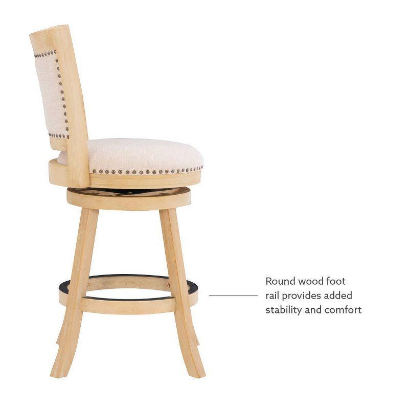 Tift Buff Nailhead Swivel Counter Height Barstool Gray - Linon: Solid Wood, Beige Linen Upholstery