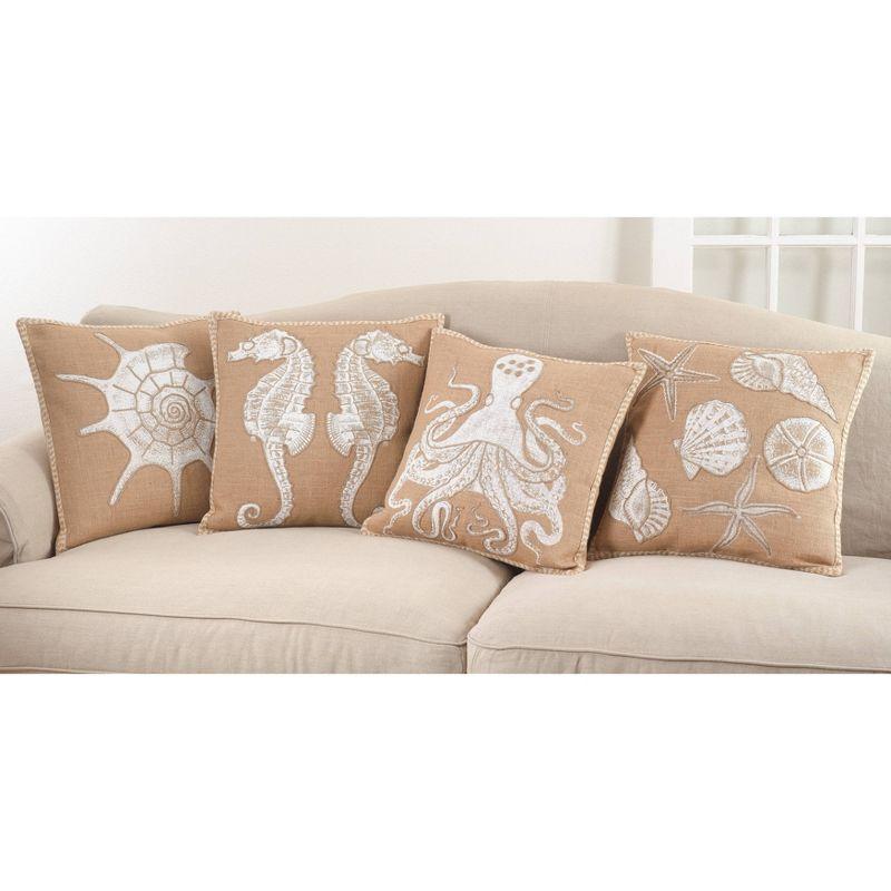 20"x20" Oversize Stitched Seashells Down Filled Square Throw Pillow Beige - Saro Lifestyle