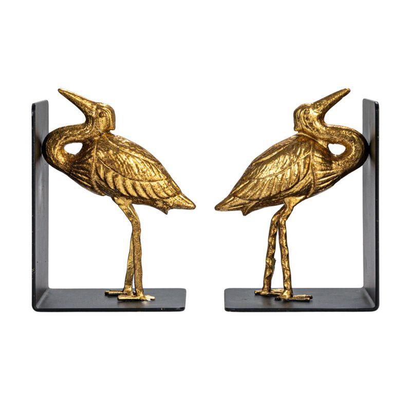 Storied Home Decorative Cast Iron Bird Bookends, Gold, Set of 2