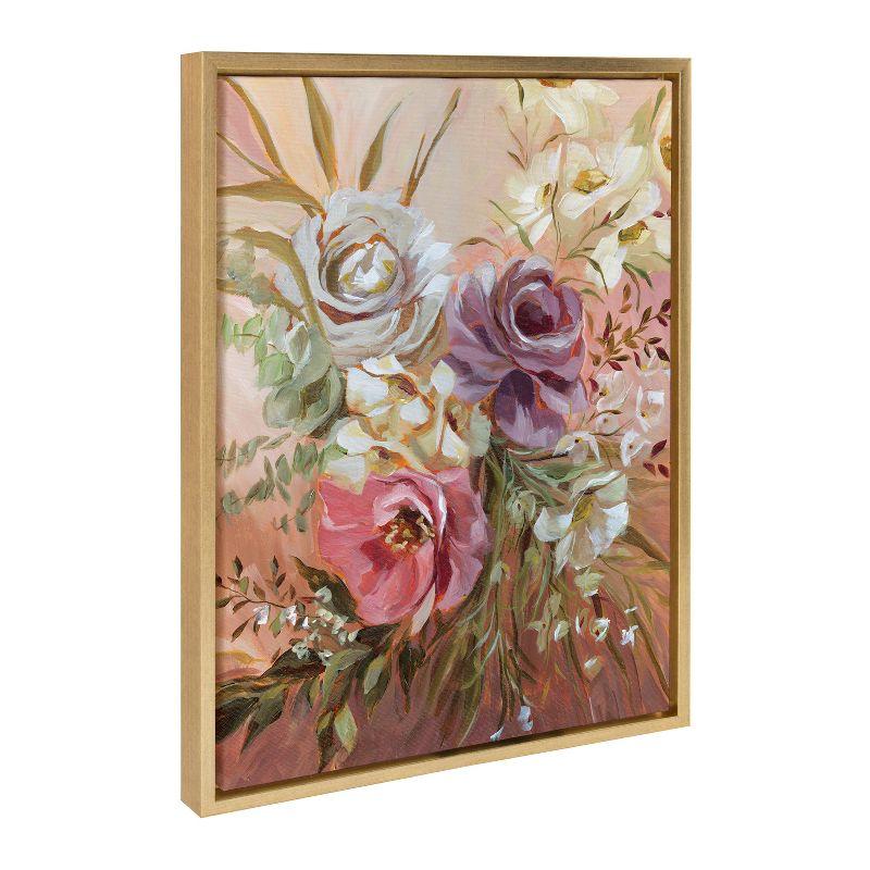 Gold Framed Floral Rose Bouquet Canvas Print