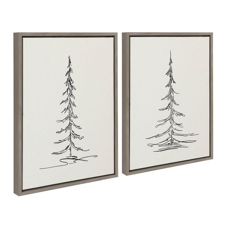 (Set of 2) 18" x 24" Sylvie Minimalist Evergreen Trees Sketch Framed Canvas Set Gray - Kate & Laurel All Things Decor