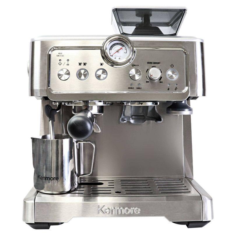 Kenmore Kenmore Espresso Machine With Grinder & Milk Frother, 15 Bar Espresso Coffee Maker, Stainless Steel