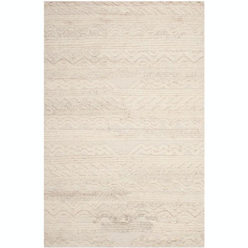 Handmade Ivory Wool 9' x 12' Rectangular Area Rug