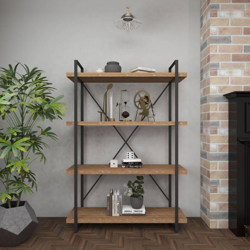 67" Tall Industrial Metal and Wood Bookshelf Brown - Olivia & May