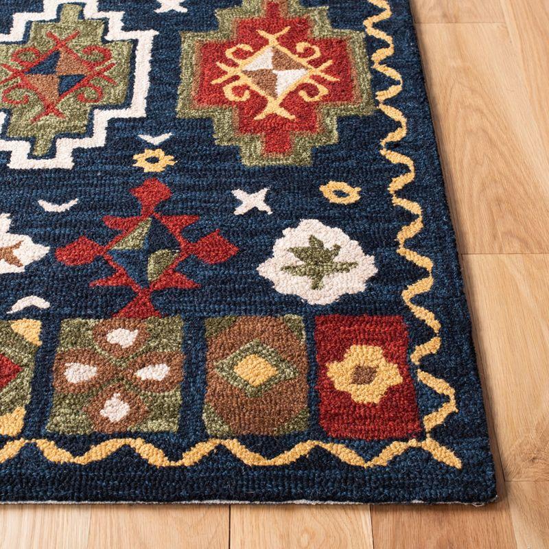 Handmade Red and Navy Wool Tribal Area Rug, 6' Square