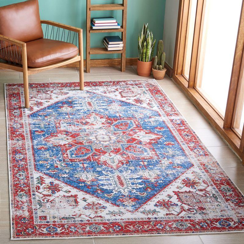 Tucson Red and Blue Machine Washable Synthetic Area Rug