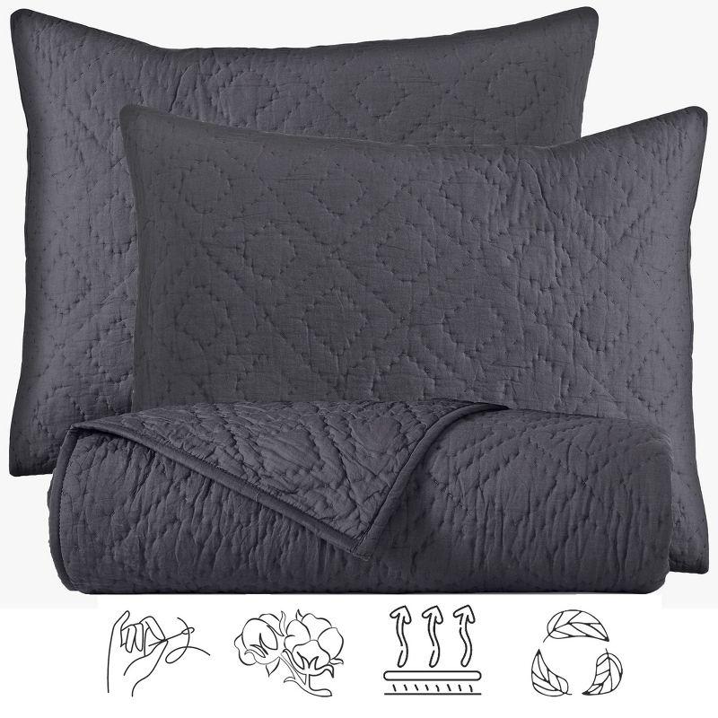 Charcoal Diamond Hand-Quilted 100% Cotton Twin Quilt Set