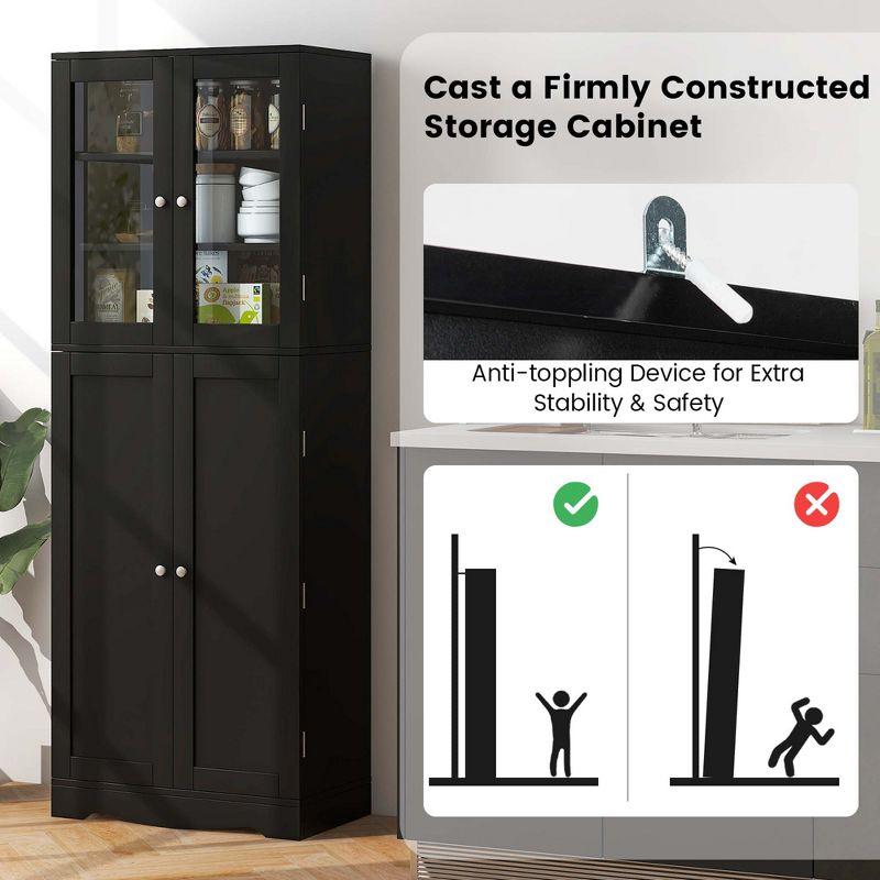 Costway 63.5" Tall Kitchen Pantry Storage Cabinet with Glass Door Storage Shelves Black/White