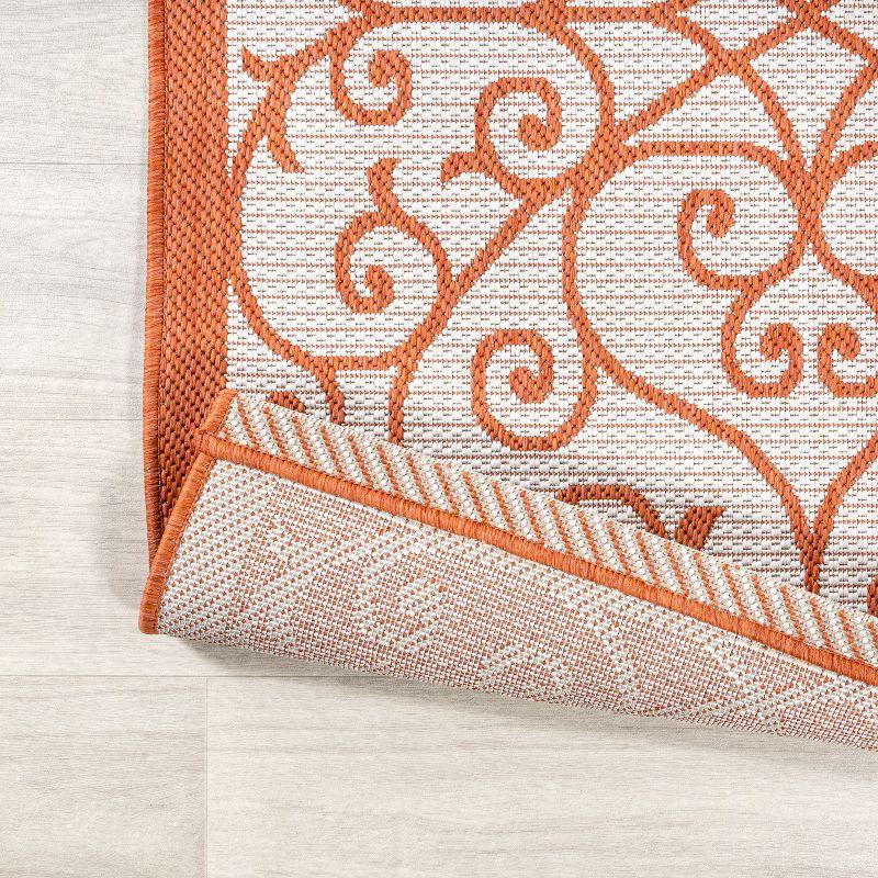 4' x 6' Madrid Vintage Filigree Textured Weave Indoor/Outdoor Area Rug, Cream/Orange - JONATHAN Y
