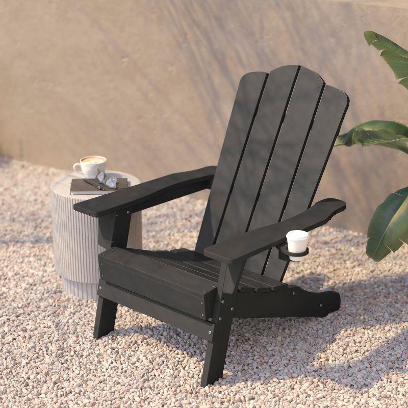 Flash Furniture Newport Adirondack Chair with Cup Holder, Weather Resistant HDPE Adirondack Chair