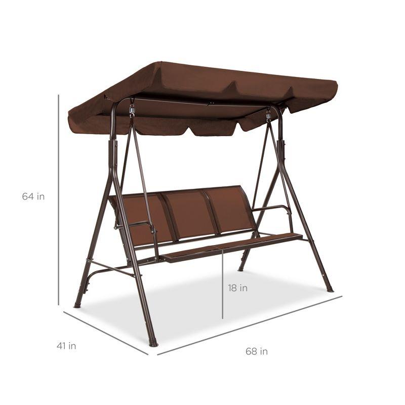 Brown Textilene 2-Seater Outdoor Adjustable Canopy Swing Bench