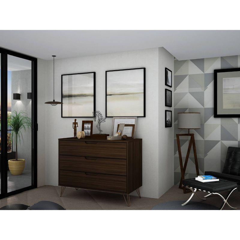Manhattan Comfort Rockefeller Dresser Brown - Manhattan Comfort: MDF Composite Frame, 3-Drawer Storage for Bedroom, Assembly Required