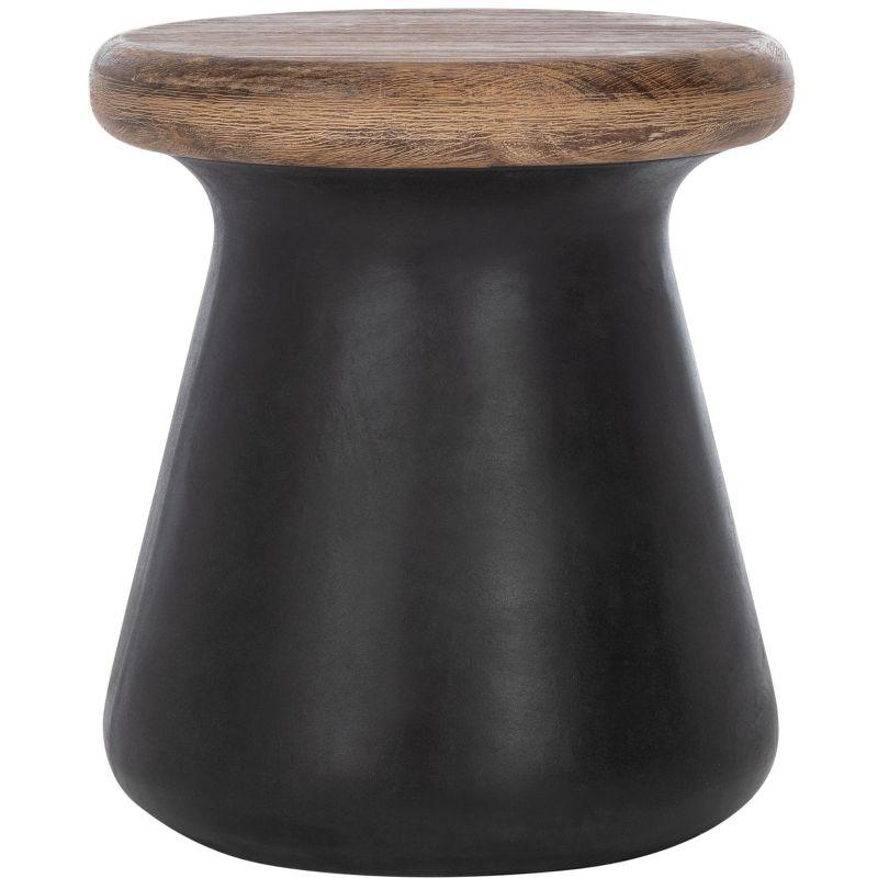 Modern Black Concrete & Acacia Round Accent Table