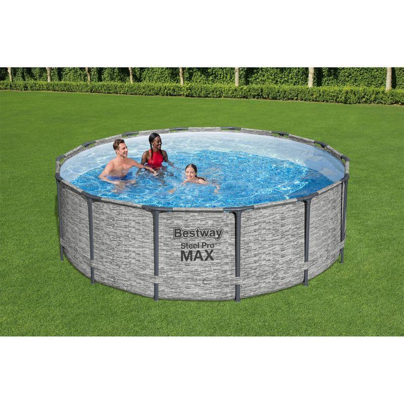 Bestway Steel Pro MAX 14 Foot Round Above Ground Pool Set with Filter Pump and Ladder