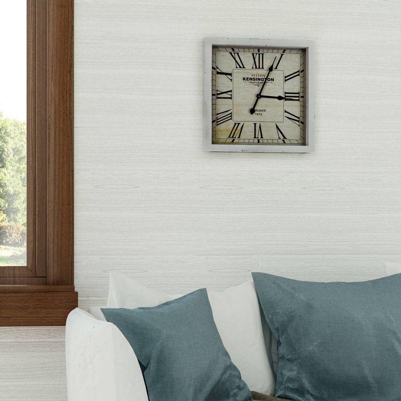 Distressed White Square Wooden Wall Clock with Roman Numerals