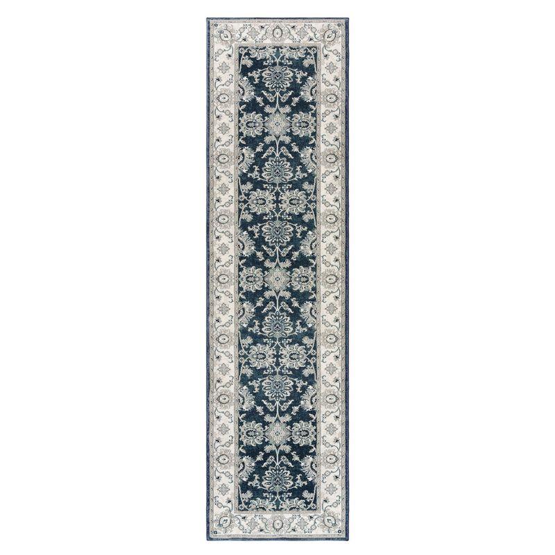 Majestic Moena Navy Blue Traditional Floral Oriental Border Area Rug