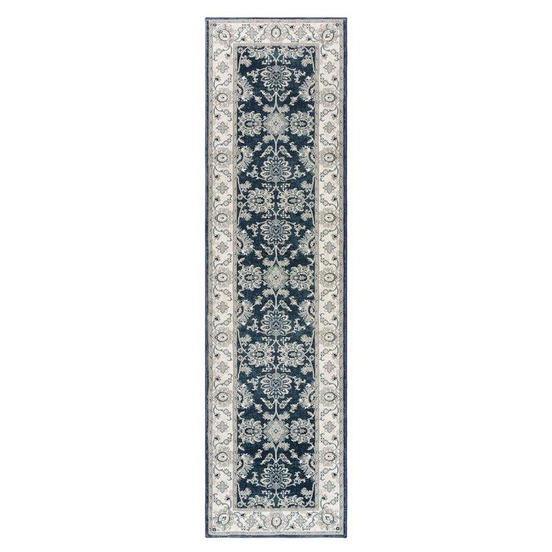 Majestic Moena Navy Blue Traditional Floral Oriental Border Area Rug