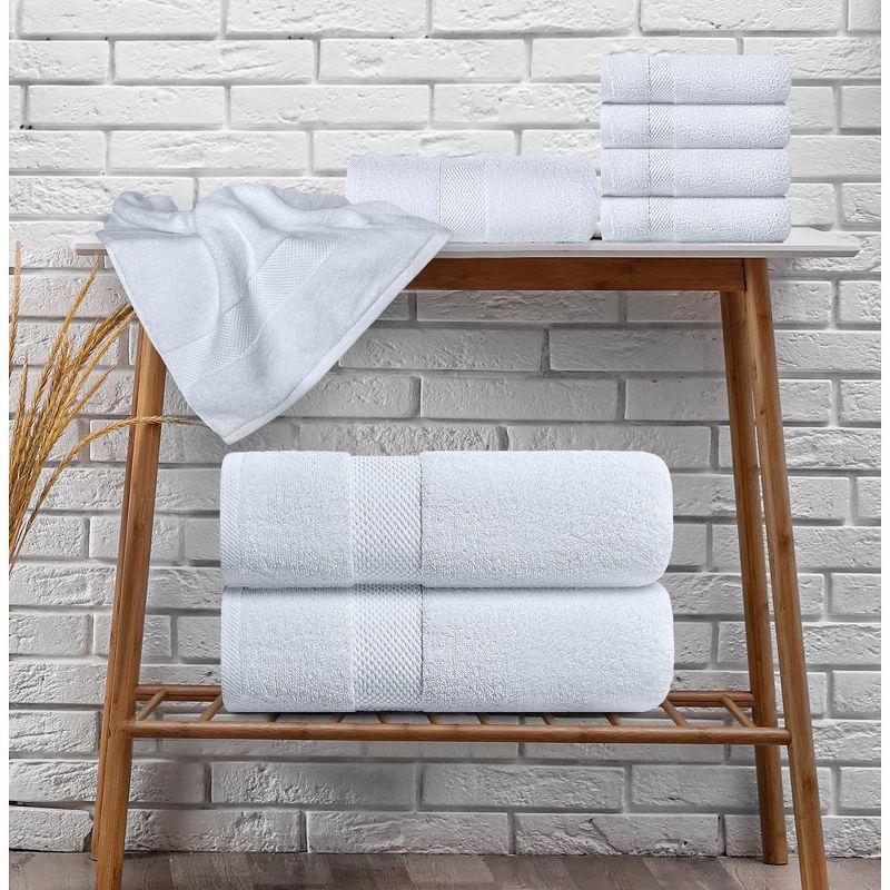 White Classic Luxury 100% Cotton 8 Piece Towel Set - 4x Washcloths, 2x Hand, and 2x Bath Towels