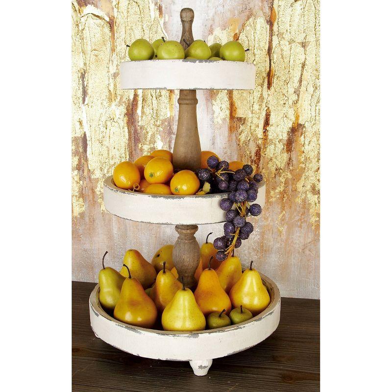 3 Tier Round Distressed Natural Wood Farmhouse Style Serving Trays - Olivia & May