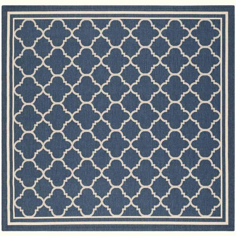 Navy and Beige Square Synthetic Indoor/Outdoor Rug