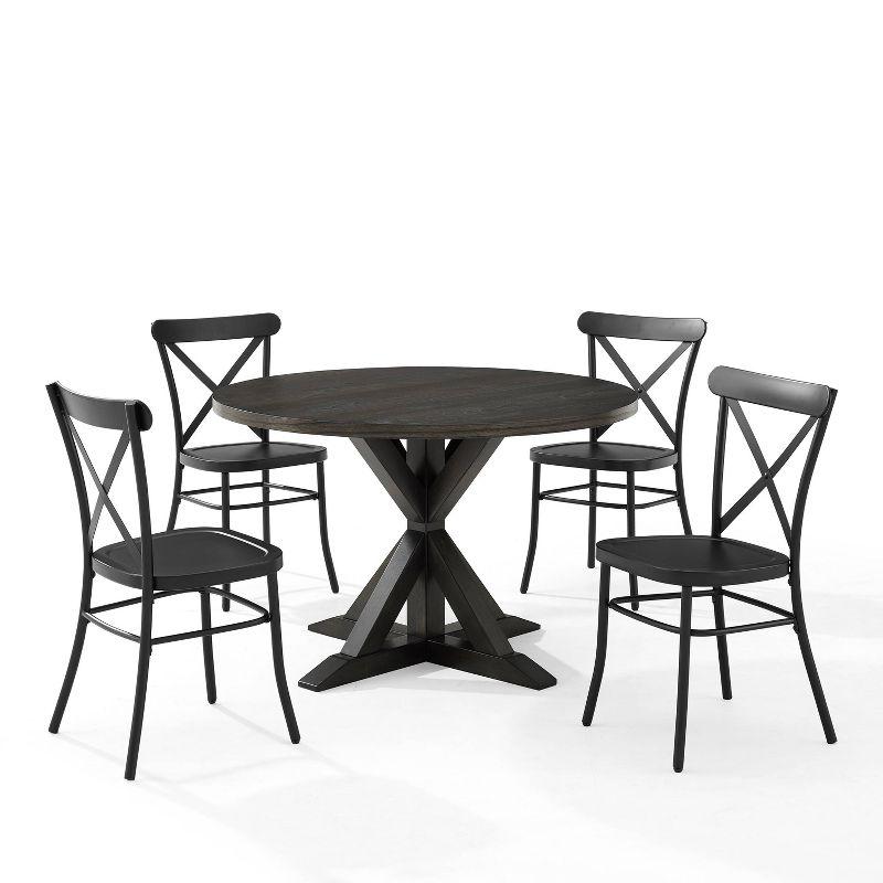 5pc Hayden Round Dining Set with Camille Chairs Matte Black/Slate - Crosley: Rubberwood Frame, Non-Extension Table, Farmhouse Style