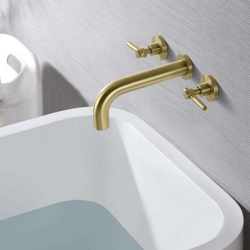 Sumerain Wall Mount Tub Faucet Brushed Gold Bathtub Faucet 3 Hole Tub Filler with Rough in Valve