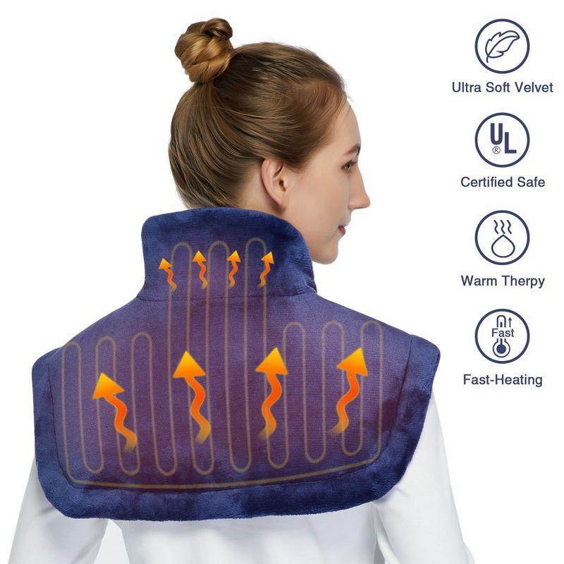 Heating Pad for Neck and Shoulders, 22"x19" Electric Fast Heating Pad for Pain Relief and Deep Pressure Therapy, Navy Blue