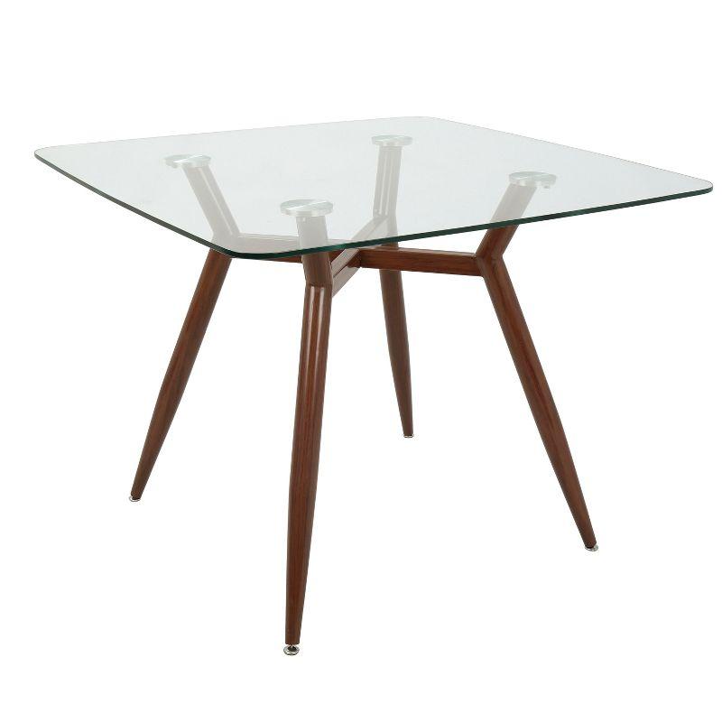 Clara Mid-Century Modern Square Dining Table Walnut - LumiSource: Clear Top, 4-Seat, Metal Legs