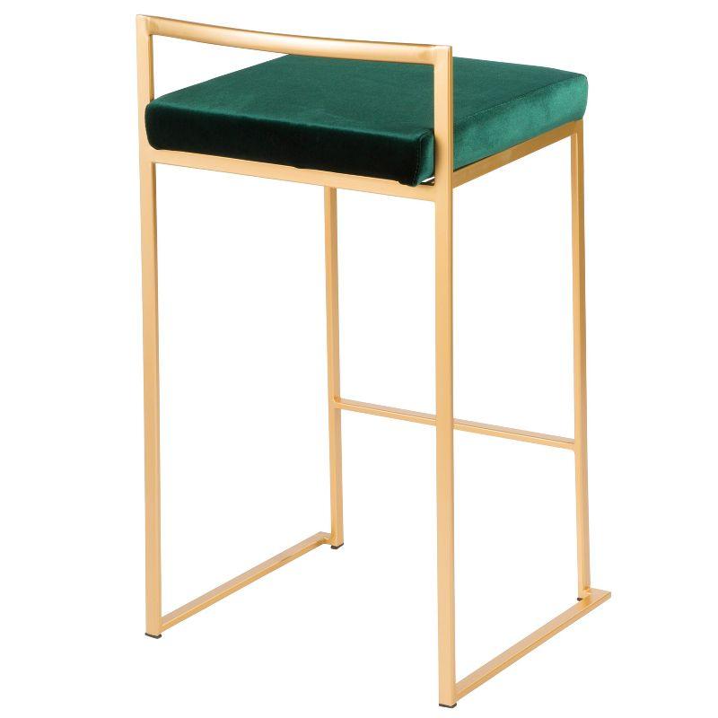LumiSource Set of 2 27" Fuji Contemporary Counter Height Barstool Green: Velvet Upholstery, Metal Legs, Low Back