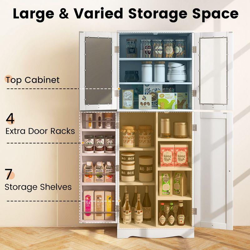 Costway 63.5" Tall Kitchen Pantry Storage Cabinet with Glass Door Storage Shelves Black/White