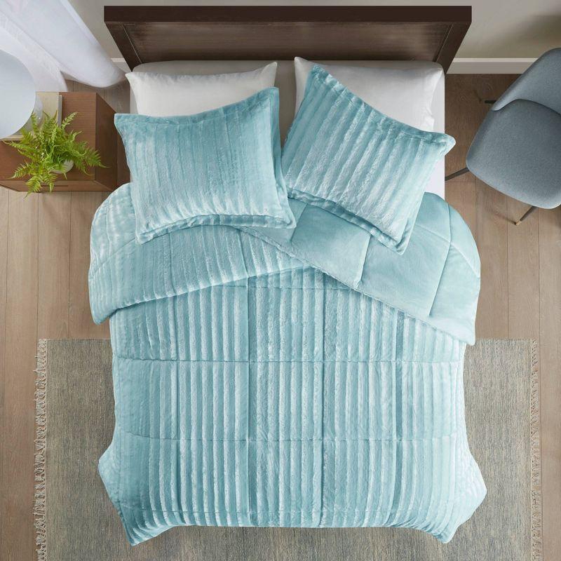 Aqua Faux Fur Reversible Full Comforter Set