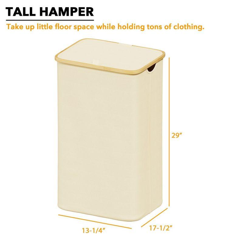 Laundry Hamper with Lid features Bamboo Handle,Beige-SpaceAid