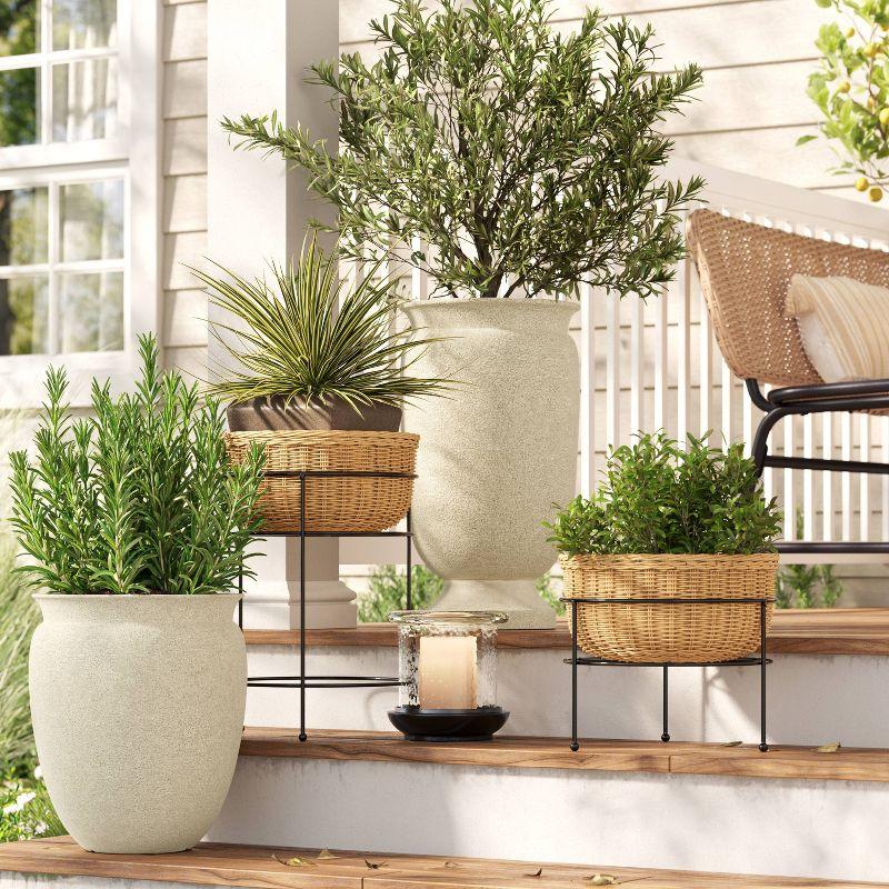 Small Wicker/Metal Indoor Outdoor Plant Stand Black/Cream 12.2"x12.2"x18.5" - Threshold™ designed with Studio McGee