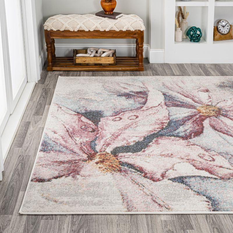 Pastello 4' x 6' Gray Abstract Muted Floral Synthetic Area Rug