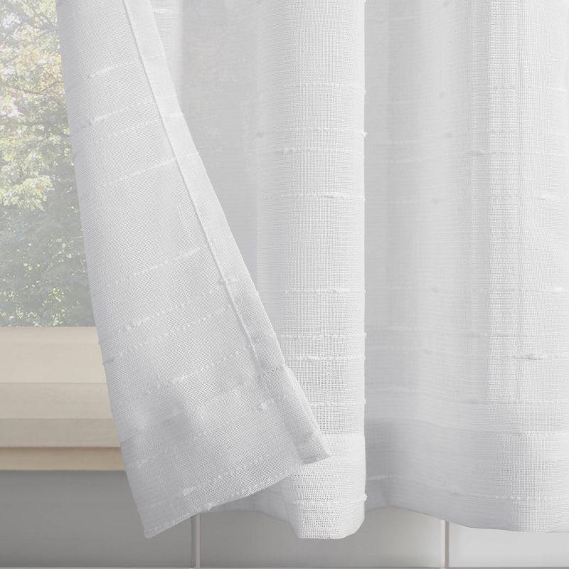 Clean Window Aya Textured Slub Stripe Linen Blend Sheer Rod Pocket Kitchen Curtain Tier Pair