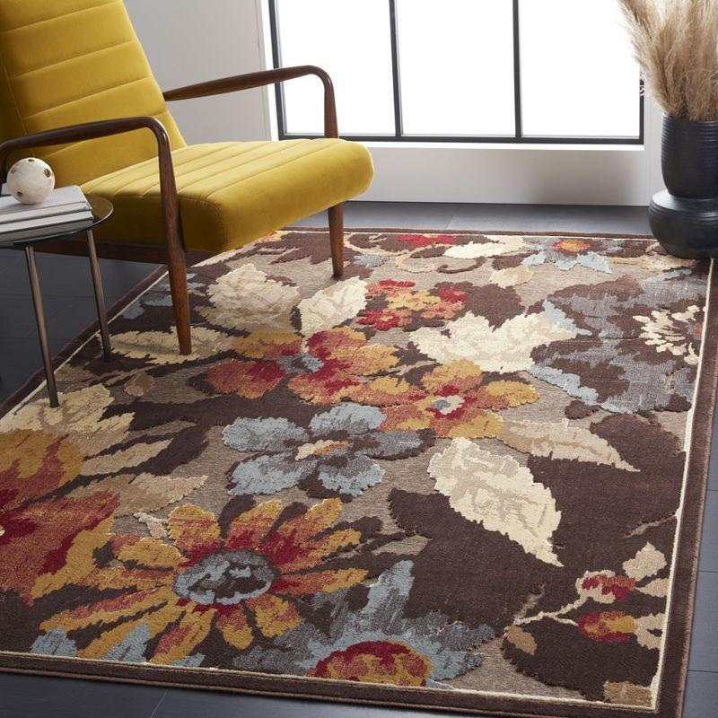 Dark Brown Floral Viscose Chenille Silk Area Rug