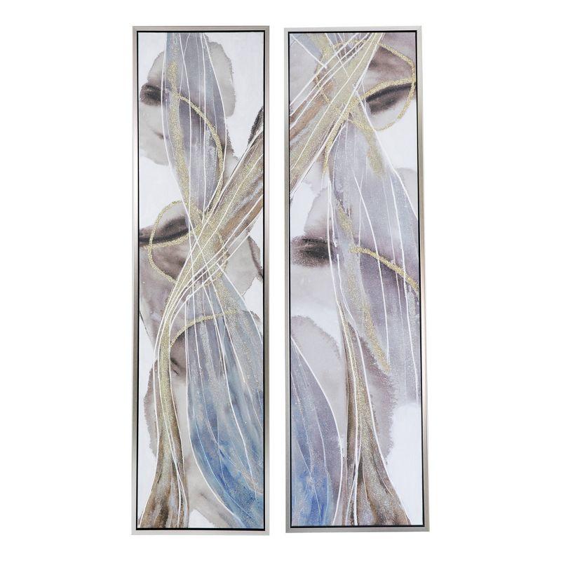 Tall Abstract Framed Oil Paintings in Purple, Gold, and Blue