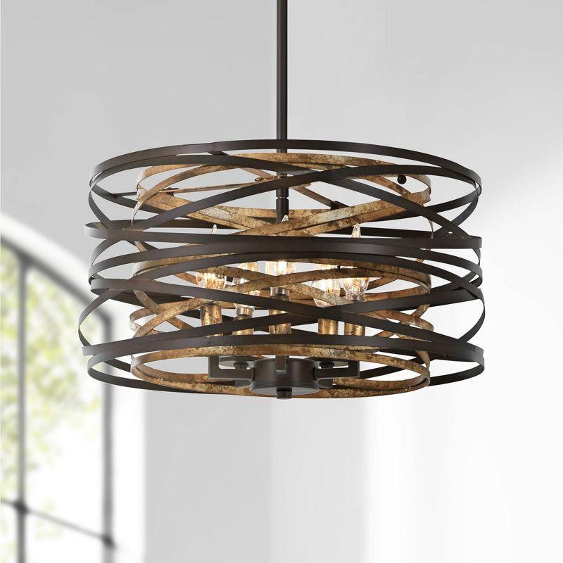 Minka Lavery Dark Bronze Mosaic Gold Pendant Chandelier 16" Wide Modern 5-Light Fixture for Dining Room House Foyer Kitchen Home