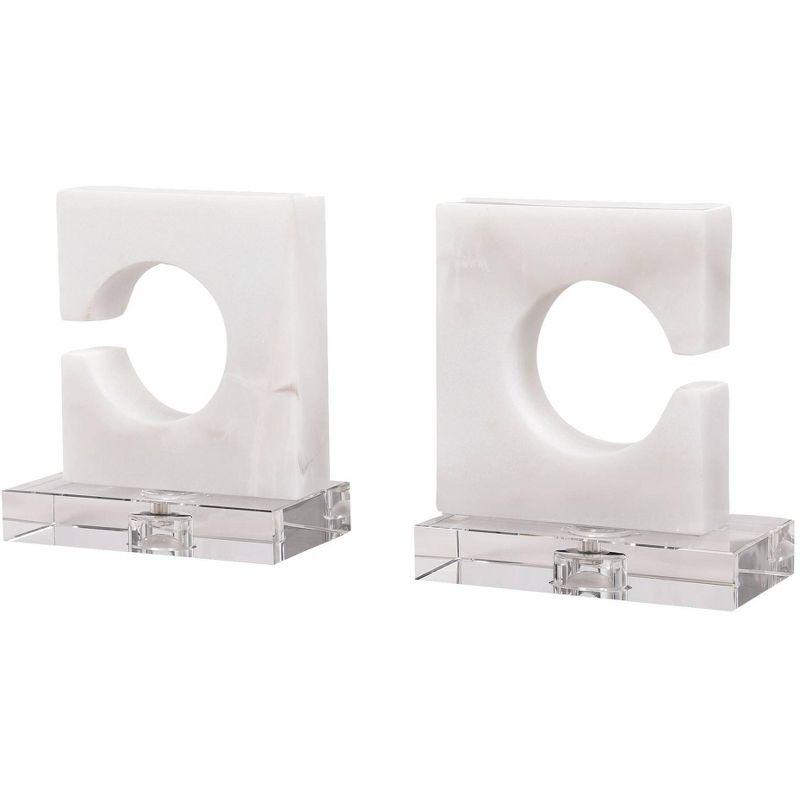 White Marble and Glass Modern Bookends Set