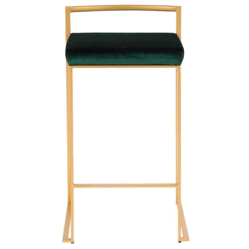 LumiSource Set of 2 27" Fuji Contemporary Counter Height Barstool Green: Velvet Upholstery, Metal Legs, Low Back