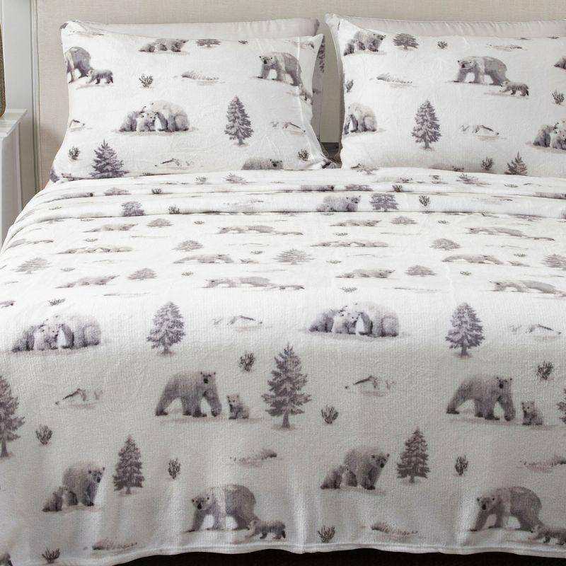 Queen North Pole Polar Bears Velvet Plush Sheet Set