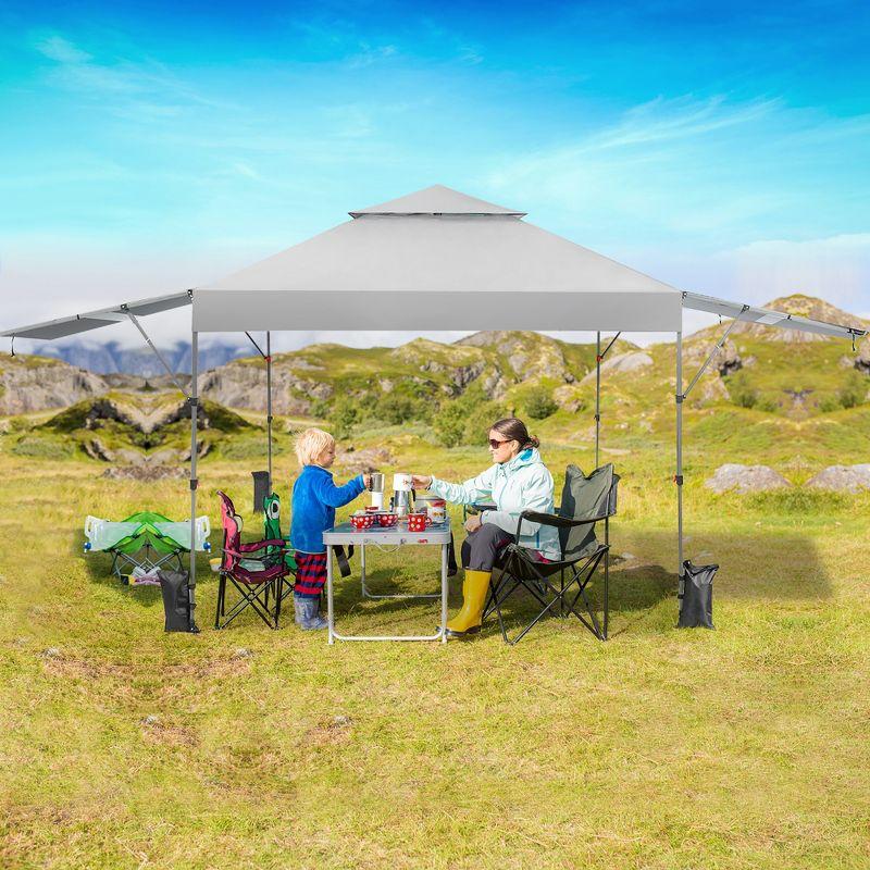 Costway 10'x17.6'Outdoor Instant Pop-up Canopy Tent Dual Half Awnings Adjust Patio White