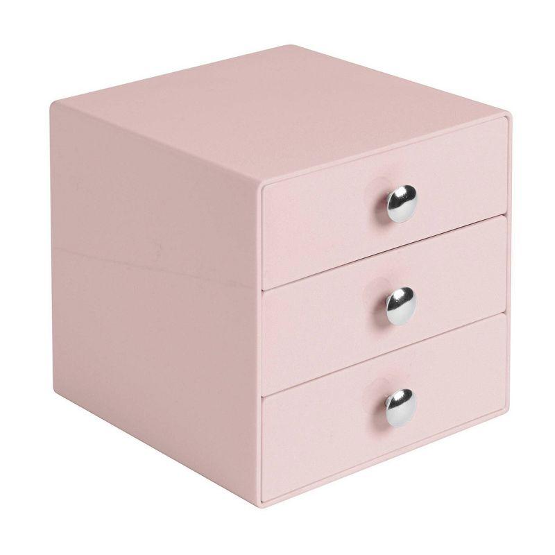 Pink Plastic 3-Drawer Storage Organizer with Chrome Knobs