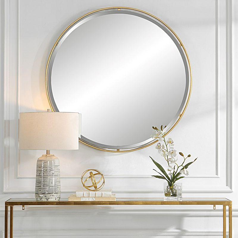 Antiqued Gold Leaf Round Beveled Mirror