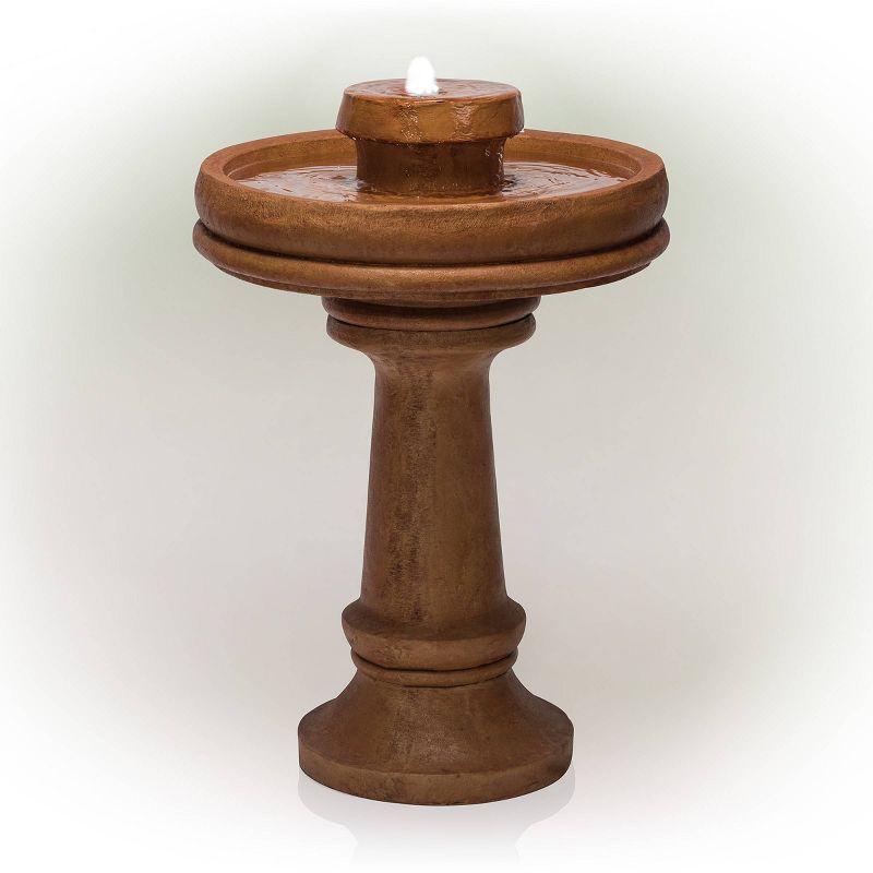 29" Resin Outdoor 2-Tier Traditional Birdbath Water Fountain with LED Lights Brown - Alpine Corporation