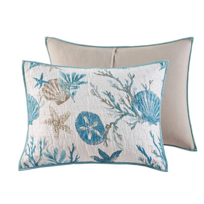Madison Park Pebble Beach Cotton Sateen 210 TC Reversible 6 Piece Quilt Set with Throw Pillows