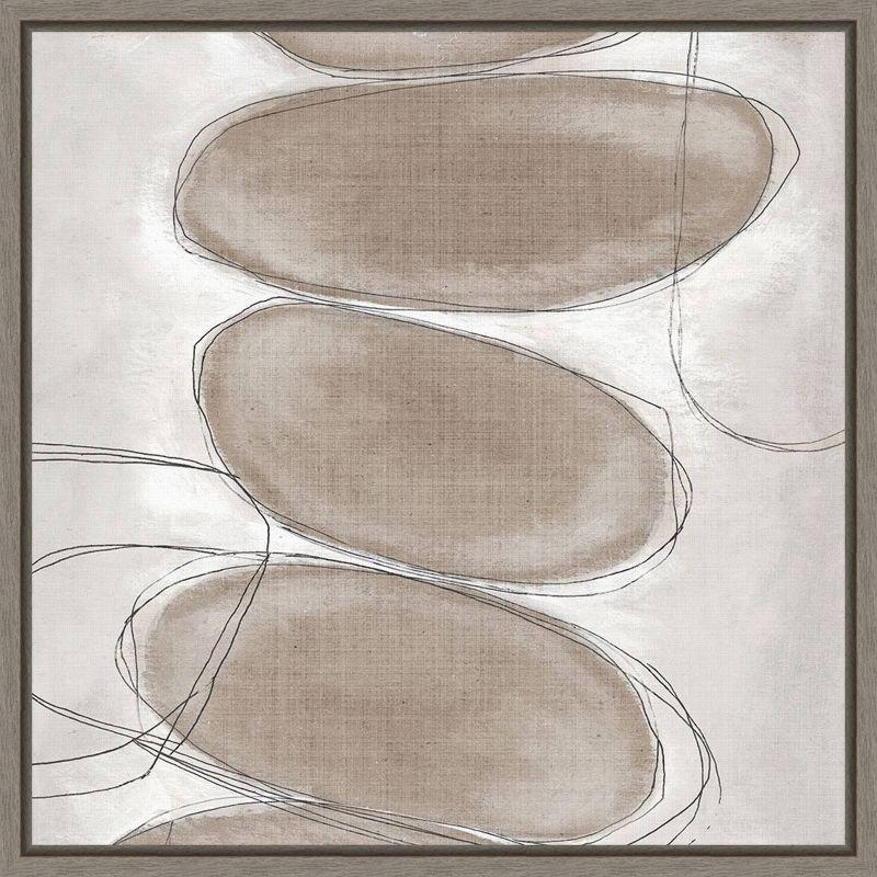 Gray and Beige Abstract Lithograph on Canvas with Polystyrene Frame