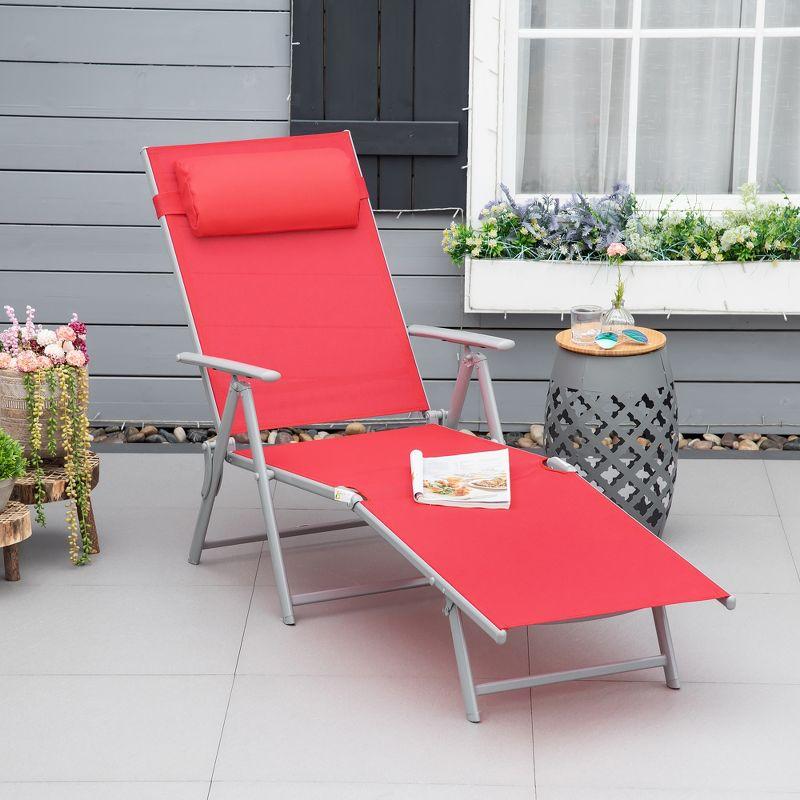Coastal Breeze Portable Red Mesh Chaise Lounge with Adjustable Backrest