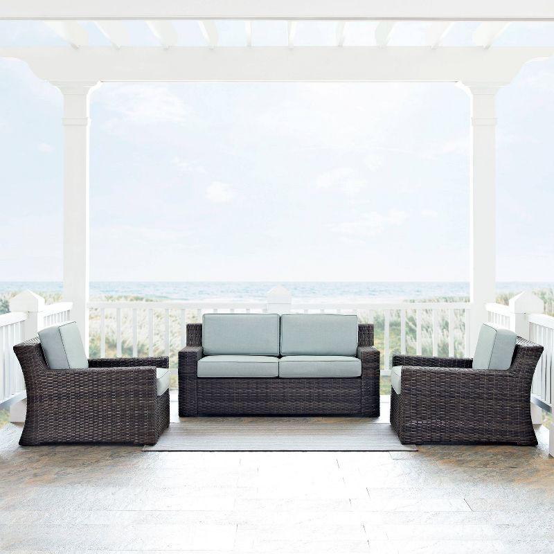 Beaufort 3pc Outdoor Wicker Seating Set with Loveseat & 2 Arm Chairs - Mist - Crosley: Weather-Resistant Patio Ensemble